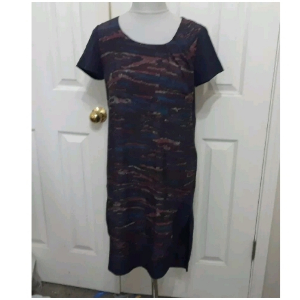 AllSaints Navy Multicolor High-Low Shift Dress